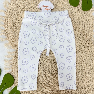 Conj. Body Manga Longa Little Flower e Calça Floral - Off White e Lilás